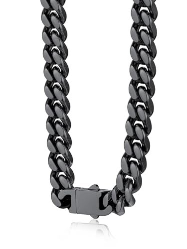 Bestyle Thick Black Cuban Link Chain for Men Cubanas Cadenas Hombres 9MM Black Chunky Heavy Miami Cuban Chain Necklace Mens Black Chain 22 Inch - Image 1