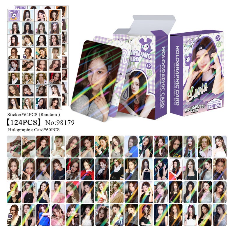 SANA 124PCS Holographic Cards & Star Stickers Set – 60PCS Holographic LOMO Cards + 64PCS Random Celebrity Stickers for DIY Scrapbooking, Album Decoration, Journaling, and Birthday Gift for Teens