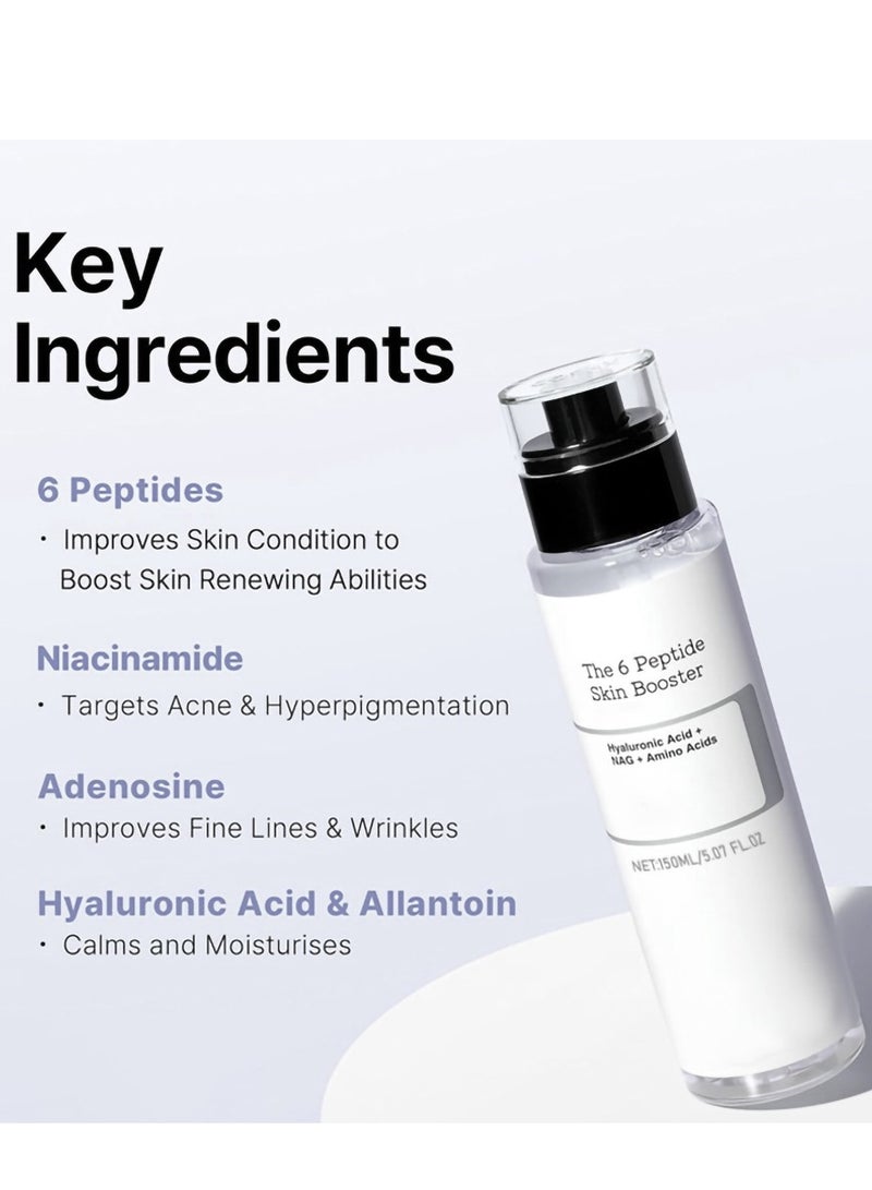 Barakah سيروم تونر معزز للكولاجين 6X ببتيد، نياكيناميد وحمض الهيالورونيك لتجديد البشرة، مناسب لجميع أنواع البشرة، العناية بالبشرة الكورية، خالي من البارابين، 150 مل/5.07 أونصة سائلة - Image 4