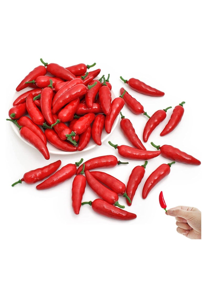 كابتن تيك 50pcs Lifelike Fake Red Pepper Chili Garland Toy Artificial Mini Pepper Chili Simulation Lifelike Red Pepper Hot Chili Mini Fake Vegetable Hot Chili for Home Kitchen Decoration Photography Props - Image 1