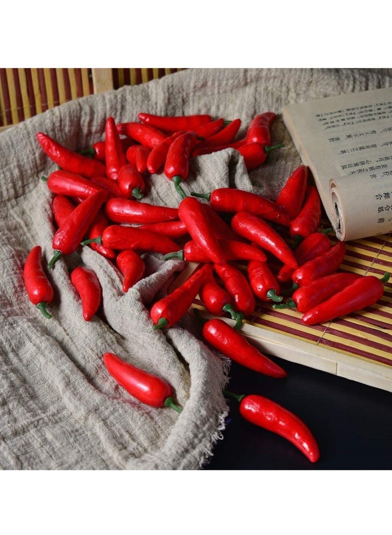 كابتن تيك 50pcs Lifelike Fake Red Pepper Chili Garland Toy Artificial Mini Pepper Chili Simulation Lifelike Red Pepper Hot Chili Mini Fake Vegetable Hot Chili for Home Kitchen Decoration Photography Props - Image 2