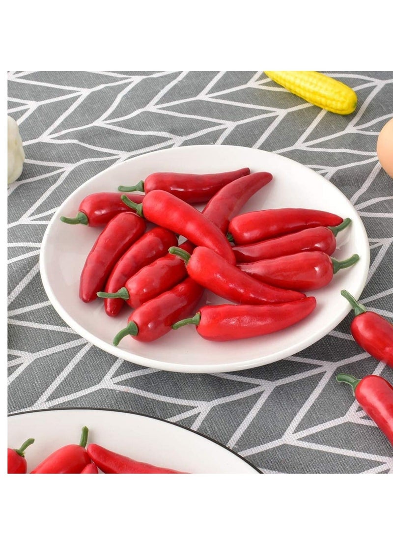 كابتن تيك 50pcs Lifelike Fake Red Pepper Chili Garland Toy Artificial Mini Pepper Chili Simulation Lifelike Red Pepper Hot Chili Mini Fake Vegetable Hot Chili for Home Kitchen Decoration Photography Props - Image 3