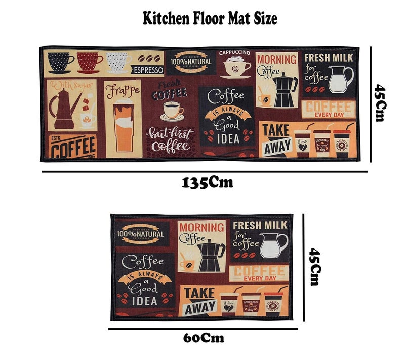 AAZEEM Kitchen Floor Mat & Runner with Anti Skid Backing, Set of 2 (40 X 120 & 40 X 60 Cm, Rubber, Red) - Image 2