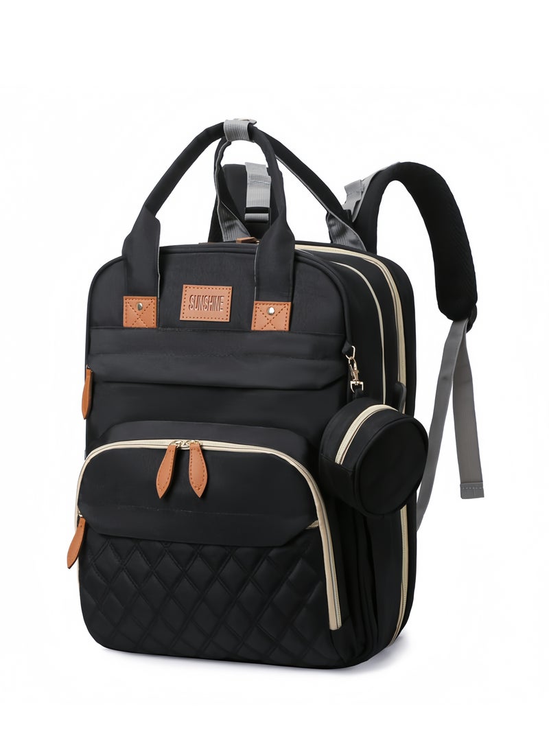 بوراداي حقيبة حفاضات الأطفال حقيبة ظهر حقيبة حفاضات الأطفال حقيبة حفاضات ظهر مع وسادة تغيير محمولة متعددة الوظائف حقيبة تغيير حفاضات الأطفال الرضع، سعة كبيرة، مقاومة للماء، محطة تغيير حفاضات متعددة الوظائف للأولاد والبنات في الهواء الطلق والسفر، أسود - Image 2