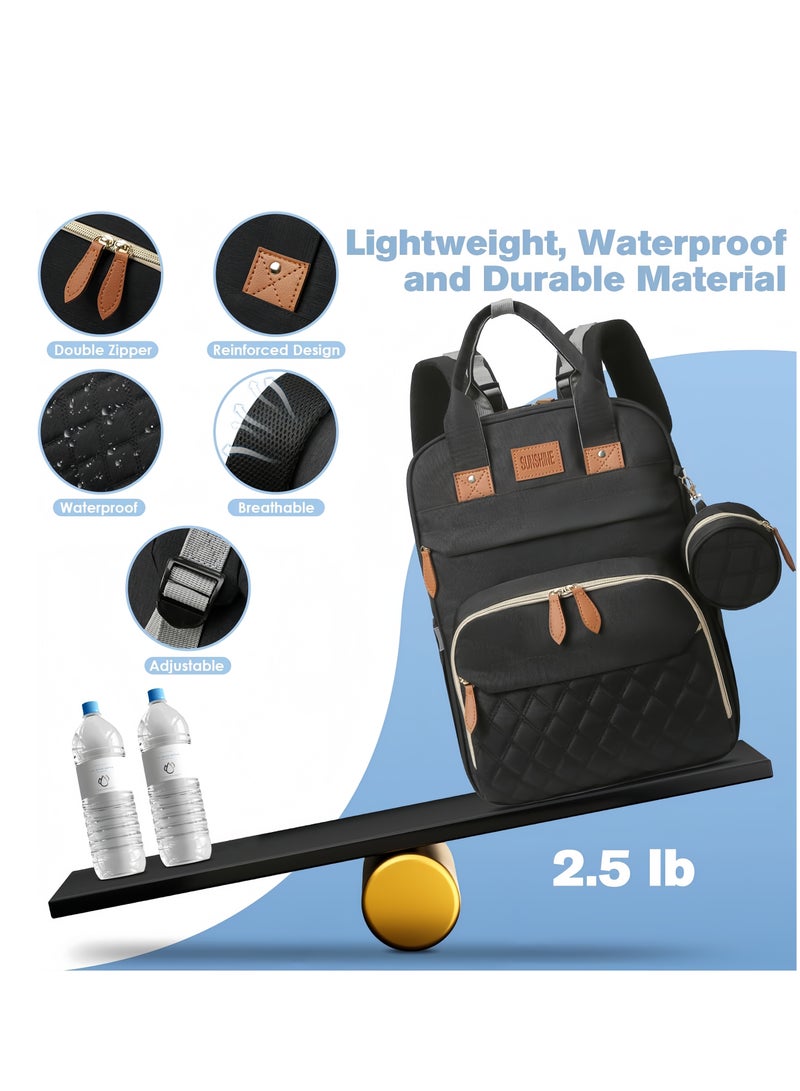 بوراداي حقيبة حفاضات الأطفال حقيبة ظهر حقيبة حفاضات الأطفال حقيبة حفاضات ظهر مع وسادة تغيير محمولة متعددة الوظائف حقيبة تغيير حفاضات الأطفال الرضع، سعة كبيرة، مقاومة للماء، محطة تغيير حفاضات متعددة الوظائف للأولاد والبنات في الهواء الطلق والسفر، أسود - Image 1
