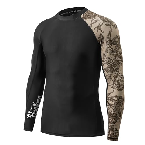 ADOREISM Men's Long Sleeve Rash Guard Surf Swim Shirt Splice UPF 50+ Compression for MMA BJJ Jiu Jitsu Fishing Hiking (Sea Forest,M) - Image 1