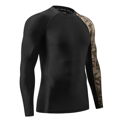ADOREISM Men's Long Sleeve Rash Guard Surf Swim Shirt Splice UPF 50+ Compression for MMA BJJ Jiu Jitsu Fishing Hiking (Sea Forest,M) - Image 3