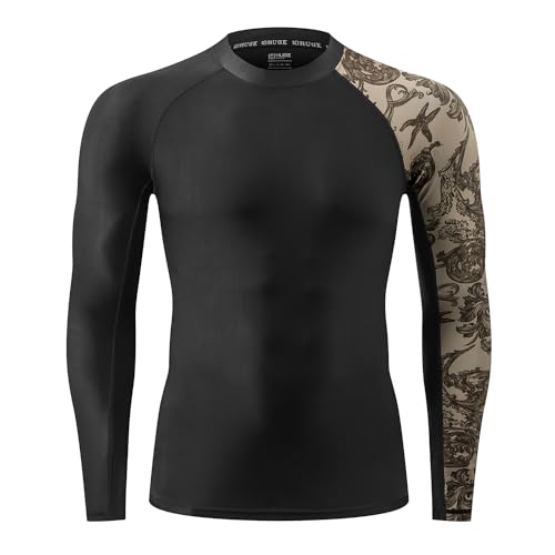 ADOREISM Men's Long Sleeve Rash Guard Surf Swim Shirt Splice UPF 50+ Compression for MMA BJJ Jiu Jitsu Fishing Hiking (Sea Forest,M) - Image 2