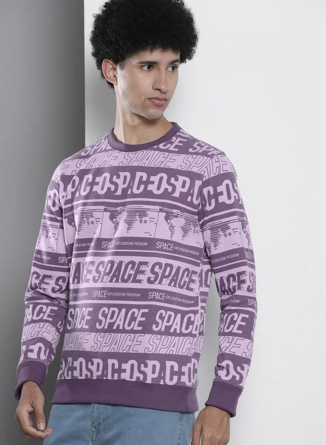 The Indian Garage Co Men Regular Fit Typographic Crew Neck Full Sleeves Sweatshirt