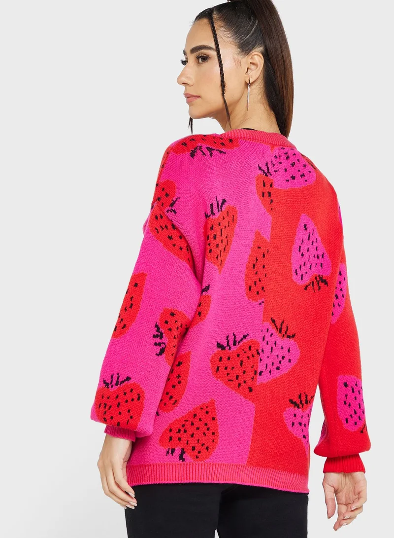 Ginger Strawberry Printed Cardigan