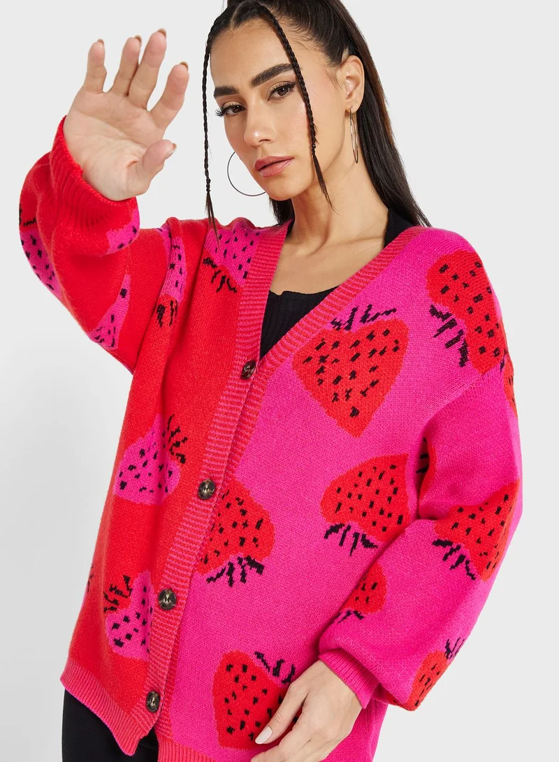 Ginger Strawberry Printed Cardigan