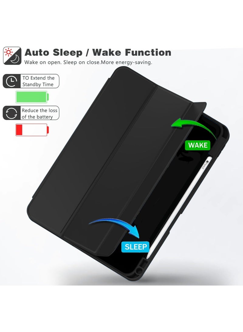 Wtech Apple iPad Air 13 5G 2024 13 inch / iPad Air 13 2025 Smart Flip Auto Awake/Auto Sleep Leather Texture with Pen Holder Case Cover - Black - Image 3