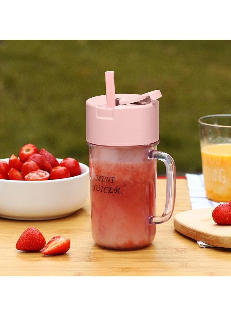 VUCATIN - Personal Blender for Shakes and Smoothies Portable Smoothie Juicer with 10 Blades Handle and Straw Lid BPA Free USB Rechargeable Suitable for Travel Home Office Gym (Pink) - Image 1
