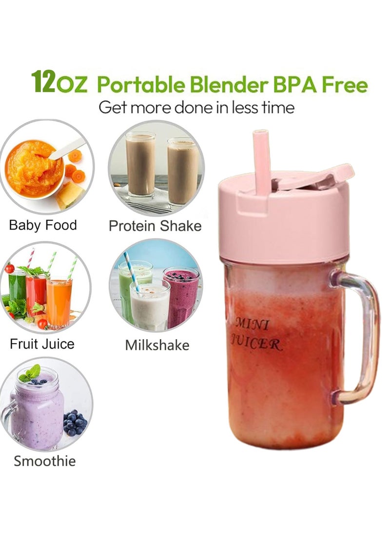 VUCATIN Personal Blender for Shakes and Smoothies Portable Smoothie Juicer with 10 Blades Handle and Straw Lid BPA Free USB Rechargeable Suitable for Travel Home Office Gym (Pink)  - Image 4