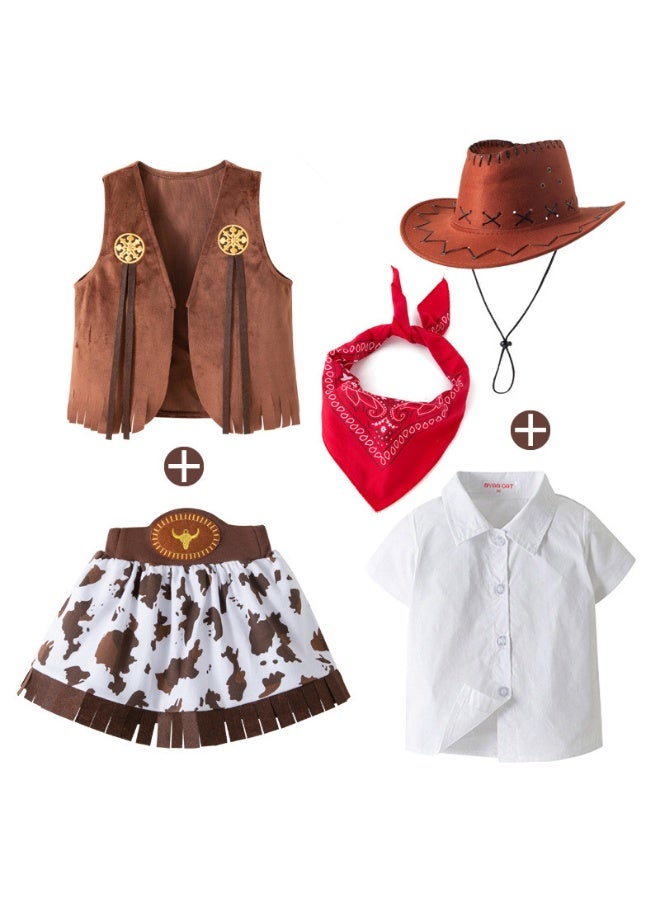 general 5 Pcs Cowboy Costume for Girls Dress Up Set, Birthday Cosplay Halloween Costume Party Costume - Image 1