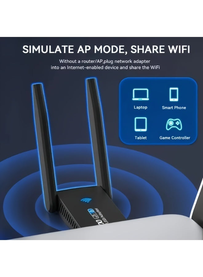 نيكور محول شبكة لاسلكي USB (WiFi) - سرعة 1800 ميجابت في الثانية، ثنائي النطاق (2.4 جيجاهرتز/5 جيجاهرتز)، مستقبل شبكة خارجي، منفذ USB 3.0، بلوتوث 5.0، يدعم تقنية WiFi 6، متوافق مع أجهزة الكمبيوتر المكتبية والمحمولة، وأنظمة التشغيل Windows 11/10/8/7. - Image 4