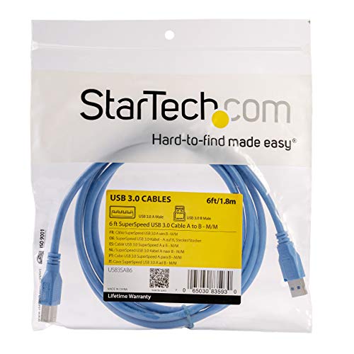StarTech.com USB 3.0 Cable, 6ft, A to B, Blue - Image 3
