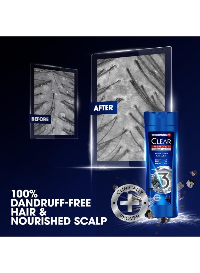 Clear Men Complete Care 3in1 Shampoo For Hair, Face & Body With Activated Charcoal for 100% dandruff free hair and moisturized skin, 400ml Pack of 2, white - Image 5