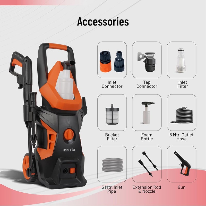 IBELL WIND55 High Pressure Washer 1800W Motor 140 Bar Car Washer High Pressure Gun 78 LMin Flow 5M Hose Turbo Nozzle Portable Pressure Washer for Car Bike Home Outdoor Cleaning - Image 2