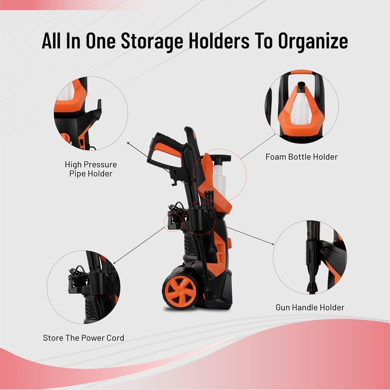 IBELL WIND55 High Pressure Washer 1800W Motor 140 Bar Car Washer High Pressure Gun 78 LMin Flow 5M Hose Turbo Nozzle Portable Pressure Washer for Car Bike Home Outdoor Cleaning - Image 3