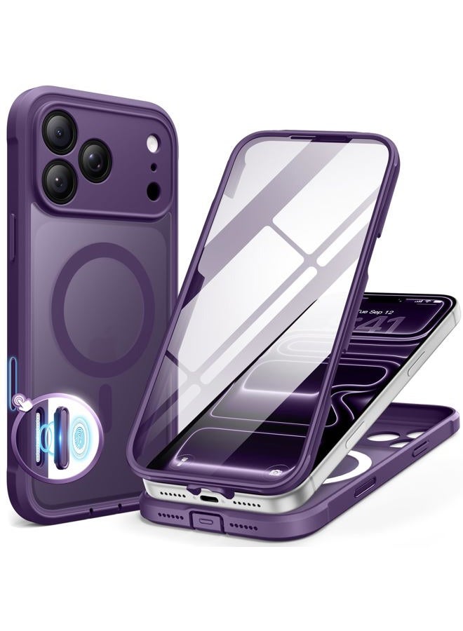 BERFY for iPhone 17 Pro Max Case, Compatible with MagSafe, Built-in 9H Tempered Glass Screen Protector and Camera Protection, Full Body Shockproof Matte Phone Case for 17 Pro Max 6.9", Deep Purple - Image 1