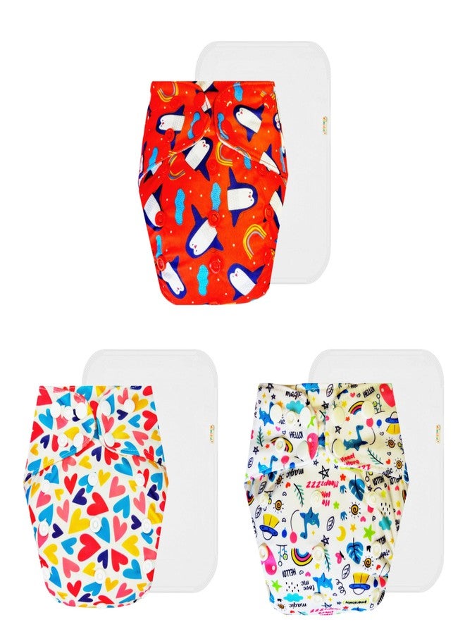 Dumbledo Premium Cloth Diaper with Cotton Insert (Pack of 3) | Hypoallergenic | 6-Layer Absorbent Pad | Quick Dry | Worry-Free Diapering | 3 Months - 3 Years | Unisex Baby - Image 1