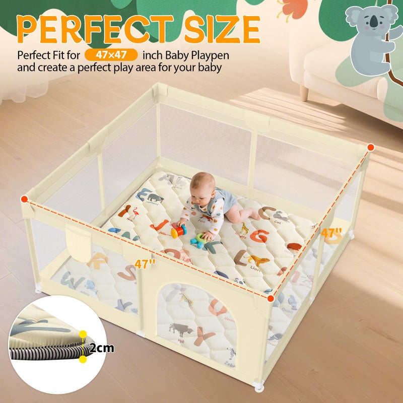 omzer Baby Play Mats for Floor - 47â€x47â€ Baby Play Mat - Playmat for Baby and Toddlers Infants - Thick Tummy Time Floor Mat & Machine Washable - Animals Alphabet - Image 2