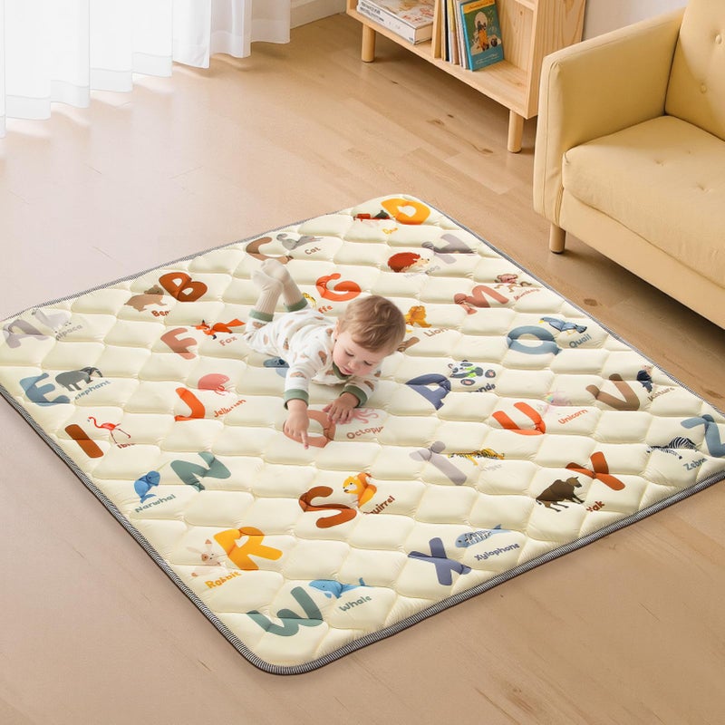 omzer Baby Play Mats for Floor - 47â€x47â€ Baby Play Mat - Playmat for Baby and Toddlers Infants - Thick Tummy Time Floor Mat & Machine Washable - Animals Alphabet - Image 1