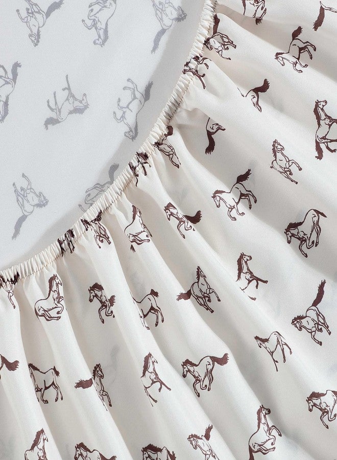 رانجلر طقم ملاءات سرير مزدوج من رانجلر، فائق النعومة ومقاوم للتجاعيد لراحة تدوم طوال العام، جيوب عميقة، ملاءات سرير مع ملاءة مثبتة وغطاء وسادة متناسقين (لون بيج خيول برية) - Image 4