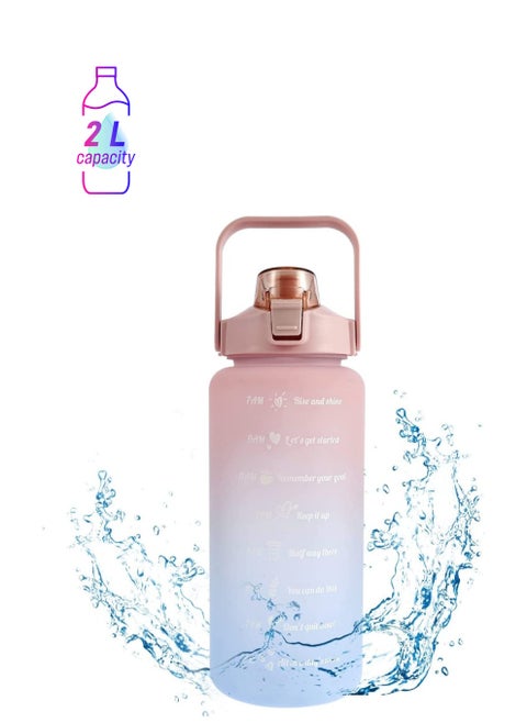 2L Sports Water Bottle With Straw And Handle Motivational with Time & Capacity Marker