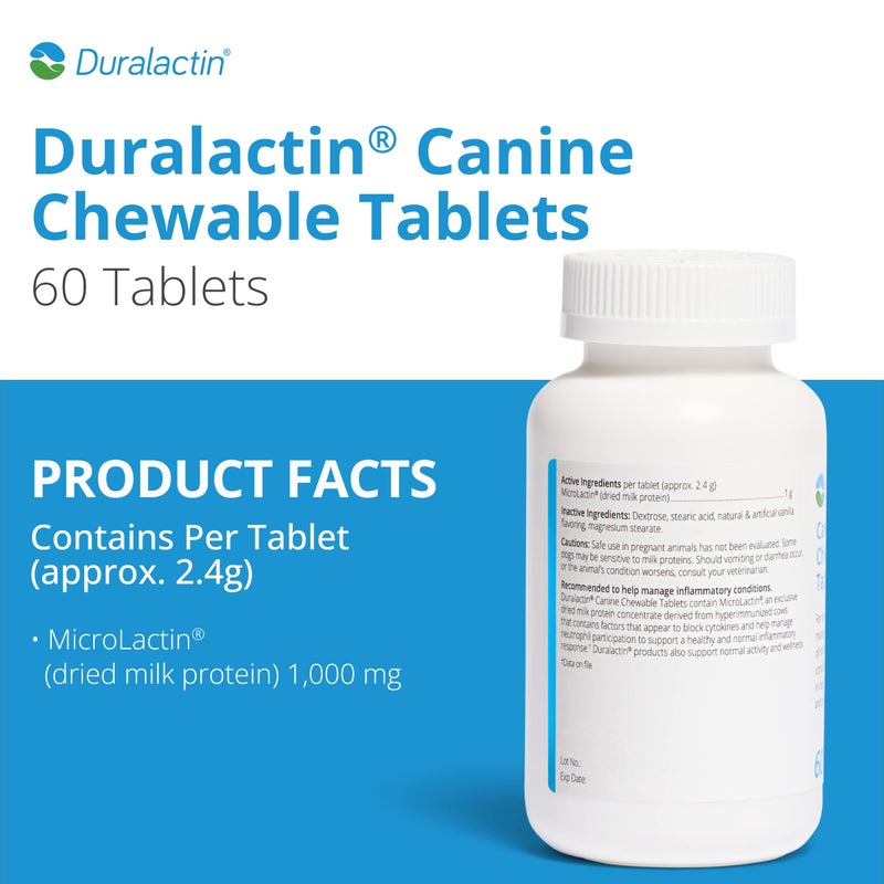 PRN Pharmacal Duralactin Canine Chewable Tablets - Joint Health Supplement for Dogs & Puppies Supports Mobility & Wellness - Tablets Containing Dried Milk Protein - Vanilla Flavor - 60 Canine Chews - Image 2
