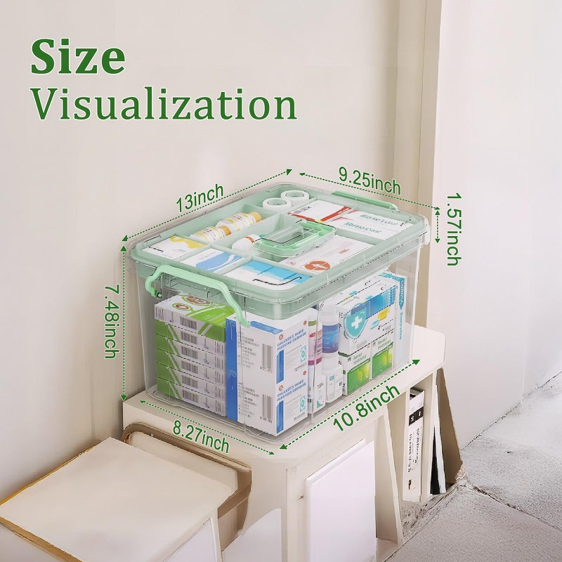 ANYPROLUS 15QT Clear Medicine Organizer Box with Handle, Plastic Medicine Container with Tray First Aid Box Empty, Thickened Medicine Storage Organizer Multipurpose Medication Organizer Storage - Image 2