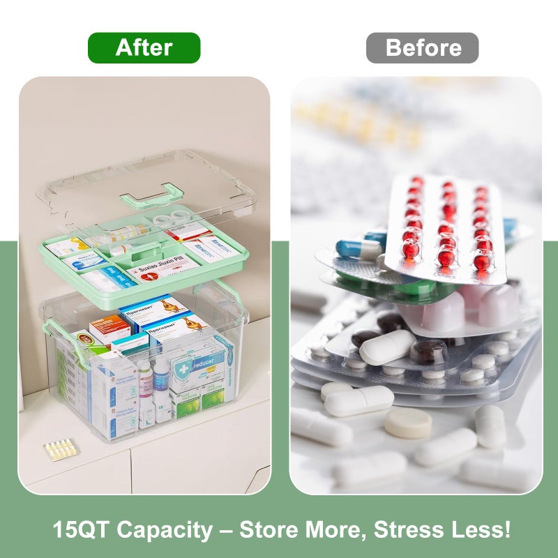 ANYPROLUS 15QT Clear Medicine Organizer Box with Handle, Plastic Medicine Container with Tray First Aid Box Empty, Thickened Medicine Storage Organizer Multipurpose Medication Organizer Storage - Image 5