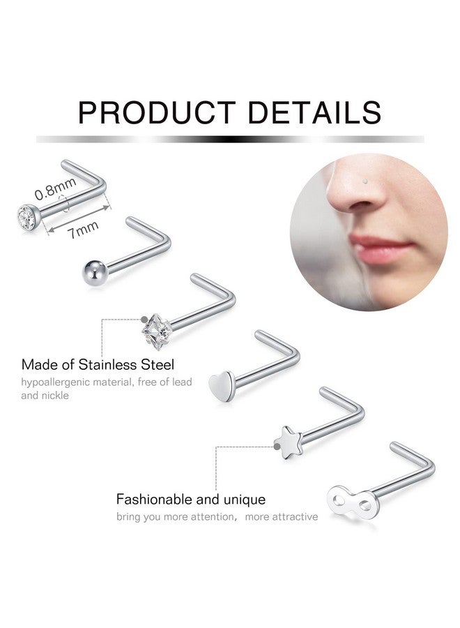 Incaton 33PC 20G Stainless Steel Nose Rings Hoops L Shaped Studs Screw Nose Piercings Jewelry for Women Men Silver Rose Gold Black Rainbow - Image 2
