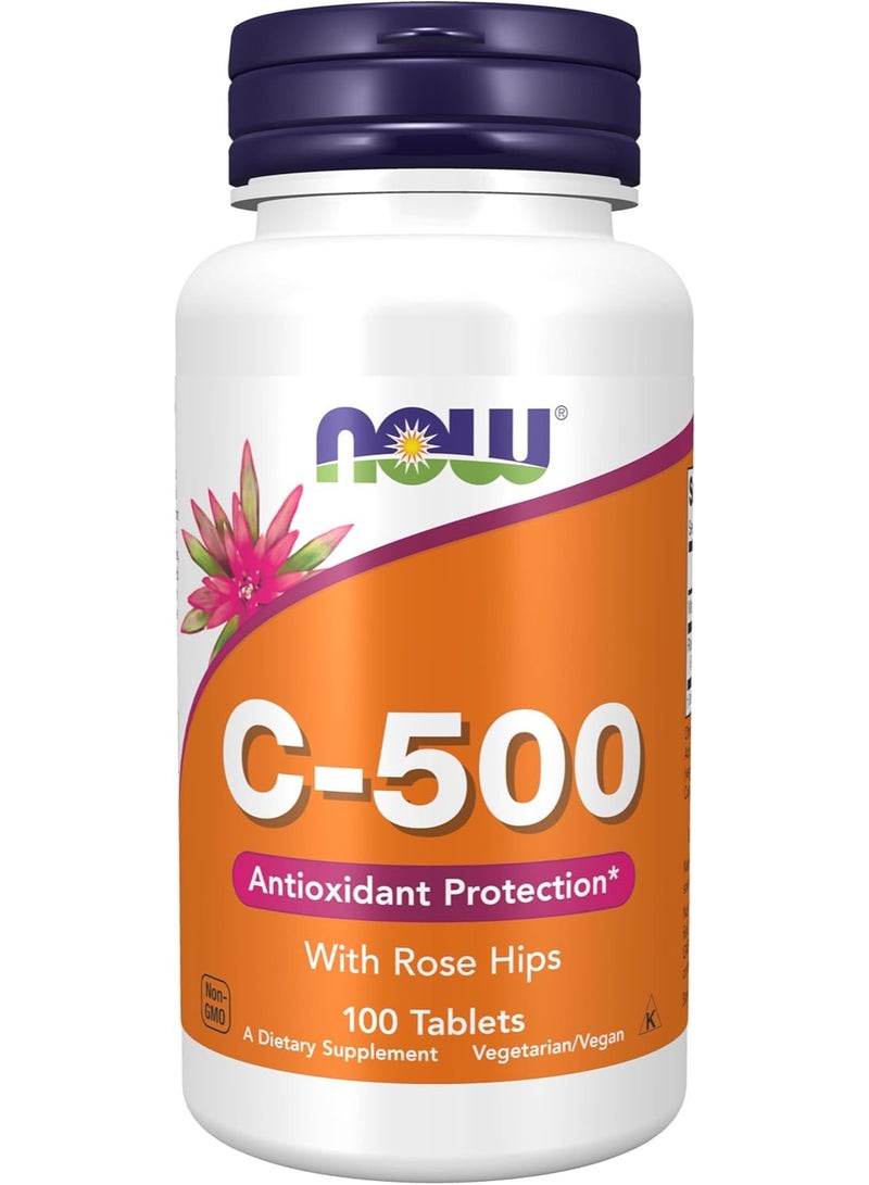 now Foods Vitamin C-500 with Rose Hips, 100 Tablets, Antioxidant & Immune Support, Non-GMO & Vegan - Image 1