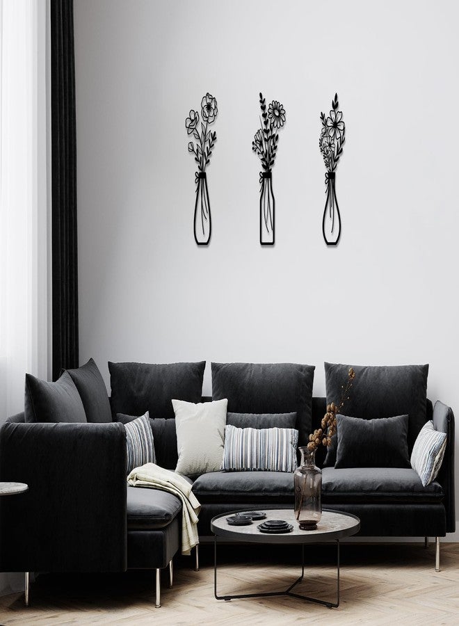HEYTUYA 3 Pieces Metal Floral Art Flowers Wall Decor, Rustic Farmhouse Flower Wall Decors for Bathroom Living Room Kitchen Dining Room Bedroom, Housewarming Gifts, Black - Image 4