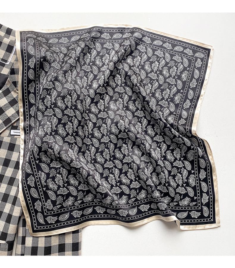MEISEE Mulberry Silk Scarfs Women Small Square Scarf 21" x 21" Breathable Lightweight Neckerchief Headscarf (Black Cashew) - Image 4