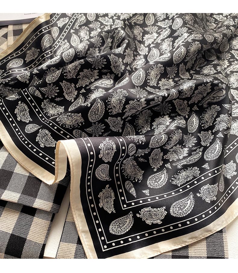 MEISEE Mulberry Silk Scarfs Women Small Square Scarf 21" x 21" Breathable Lightweight Neckerchief Headscarf (Black Cashew) - Image 2