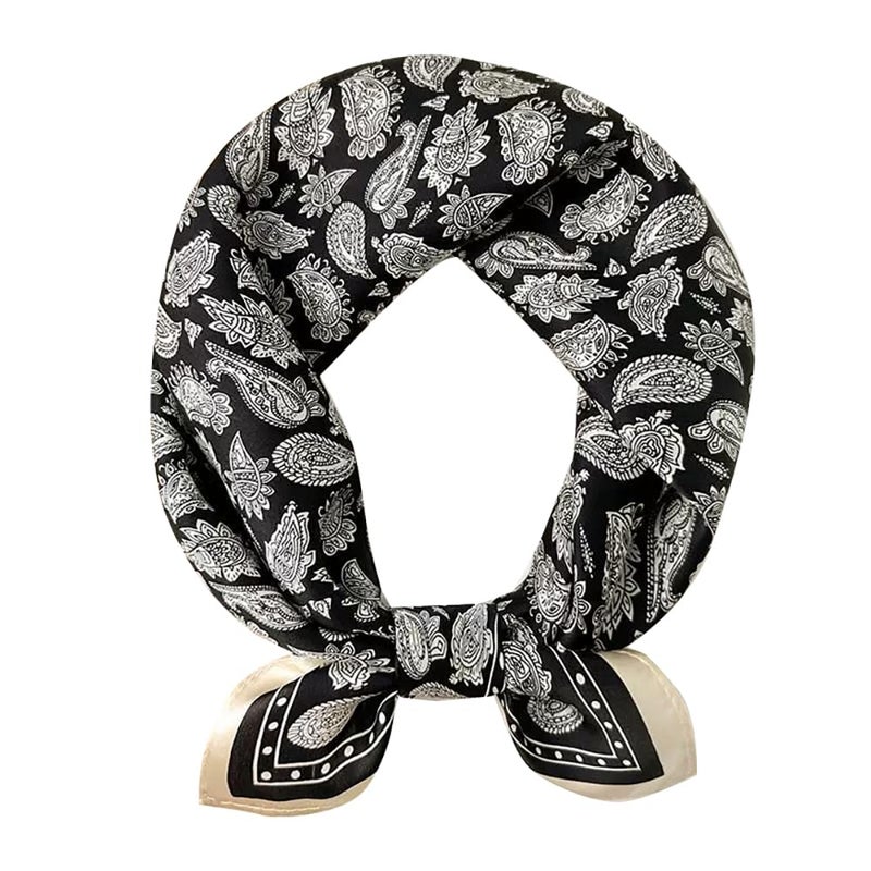 MEISEE Mulberry Silk Scarfs Women Small Square Scarf 21" x 21" Breathable Lightweight Neckerchief Headscarf (Black Cashew) - Image 1