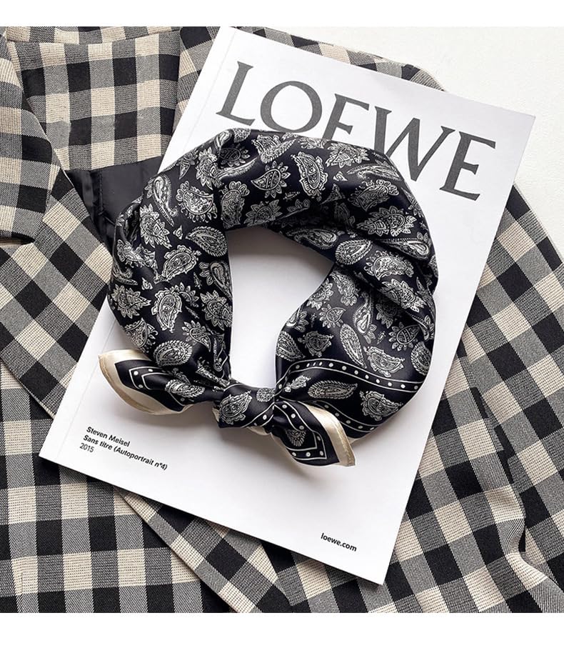 MEISEE Mulberry Silk Scarfs Women Small Square Scarf 21" x 21" Breathable Lightweight Neckerchief Headscarf (Black Cashew) - Image 3