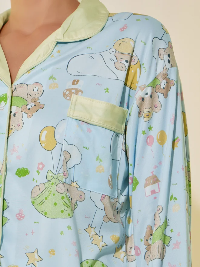 Take Two Take Two Graphic Print Buttoned Shirt and Pyjama Set