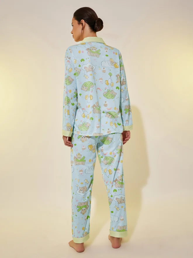 Take Two Take Two Graphic Print Buttoned Shirt and Pyjama Set