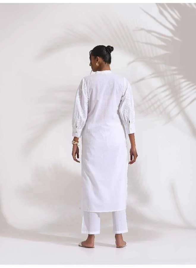 ترو برونز trueBrown White Cotton Schiffli Kurta Set