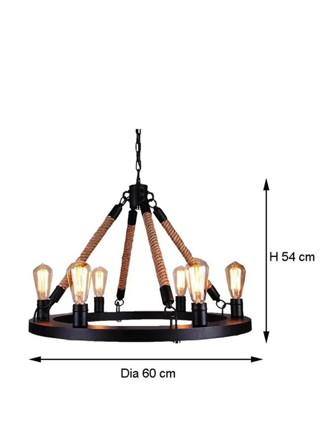 BTM Classic Hanging Aqal Chandelier – 8-Light Rustic Rope Pendant with Edison Bulbs – 60cm for Majlis & Farmhouses  - Image 1