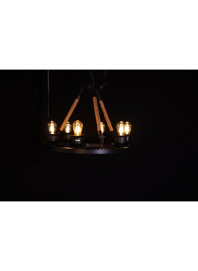 BTM Classic Hanging Aqal Chandelier – 8-Light Rustic Rope Pendant with Edison Bulbs – 60cm for Majlis & Farmhouses  - Image 2