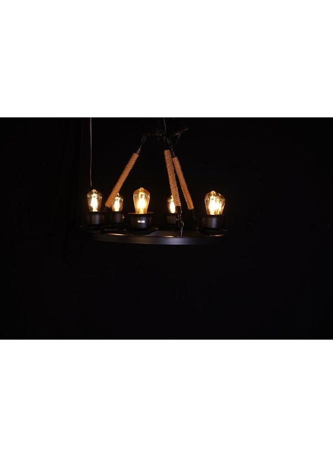 BTM Classic Hanging Aqal Chandelier – 8-Light Rustic Rope Pendant with Edison Bulbs – 60cm for Majlis & Farmhouses  - Image 3