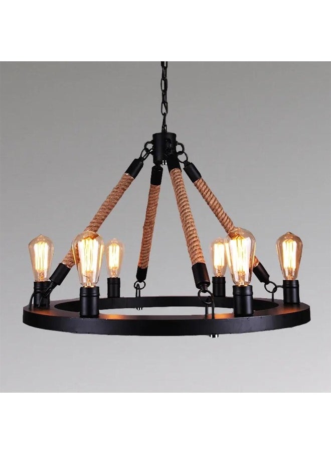 BTM Classic Hanging Aqal Chandelier – 8-Light Rustic Rope Pendant with Edison Bulbs – 60cm for Majlis & Farmhouses  - Image 5