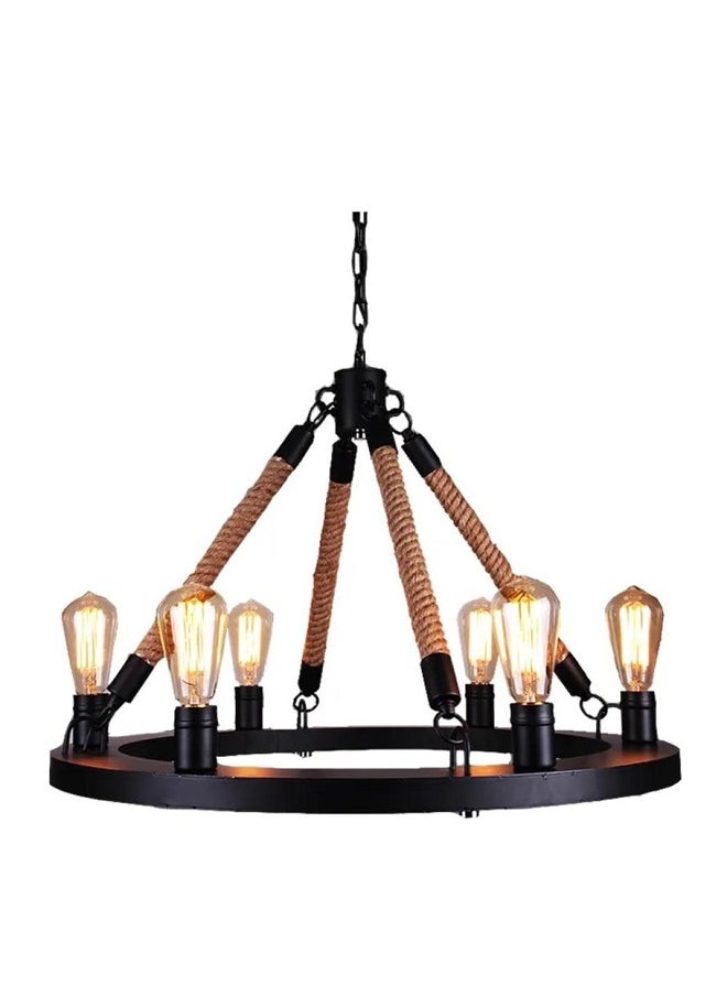 BTM Classic Hanging Aqal Chandelier – 8-Light Rustic Rope Pendant with Edison Bulbs – 60cm for Majlis & Farmhouses  - Image 4