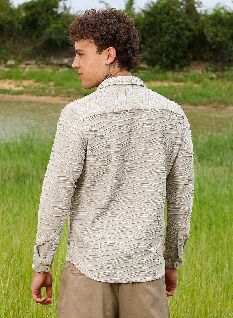 CAHOOT  Men's Cloud Grey Self-Design Wave Shirt for Men | Best Price UAE
