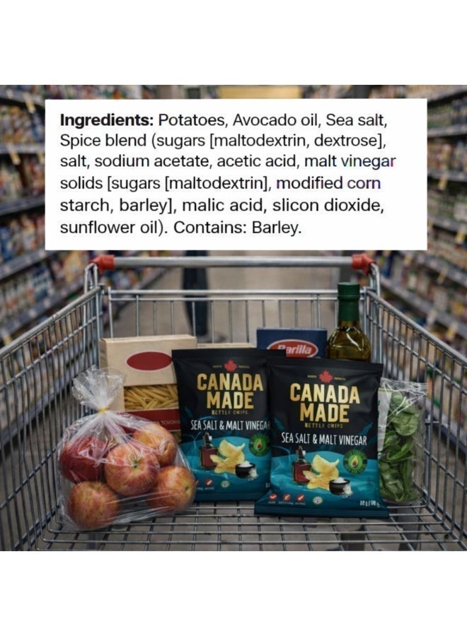 Canada Made Healthy Snacks - 100% Avocado Oil Kettle Cooked Potato Chips -  Sea Salt & Malt Vinegar Flavor - Healthy Chips - Made in Canada Snacks - 150g Bag - Image 4